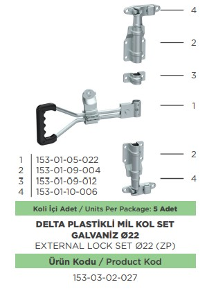 DELTA PLASTIKLI MIL KOL SET GALVANIZ CAP 22